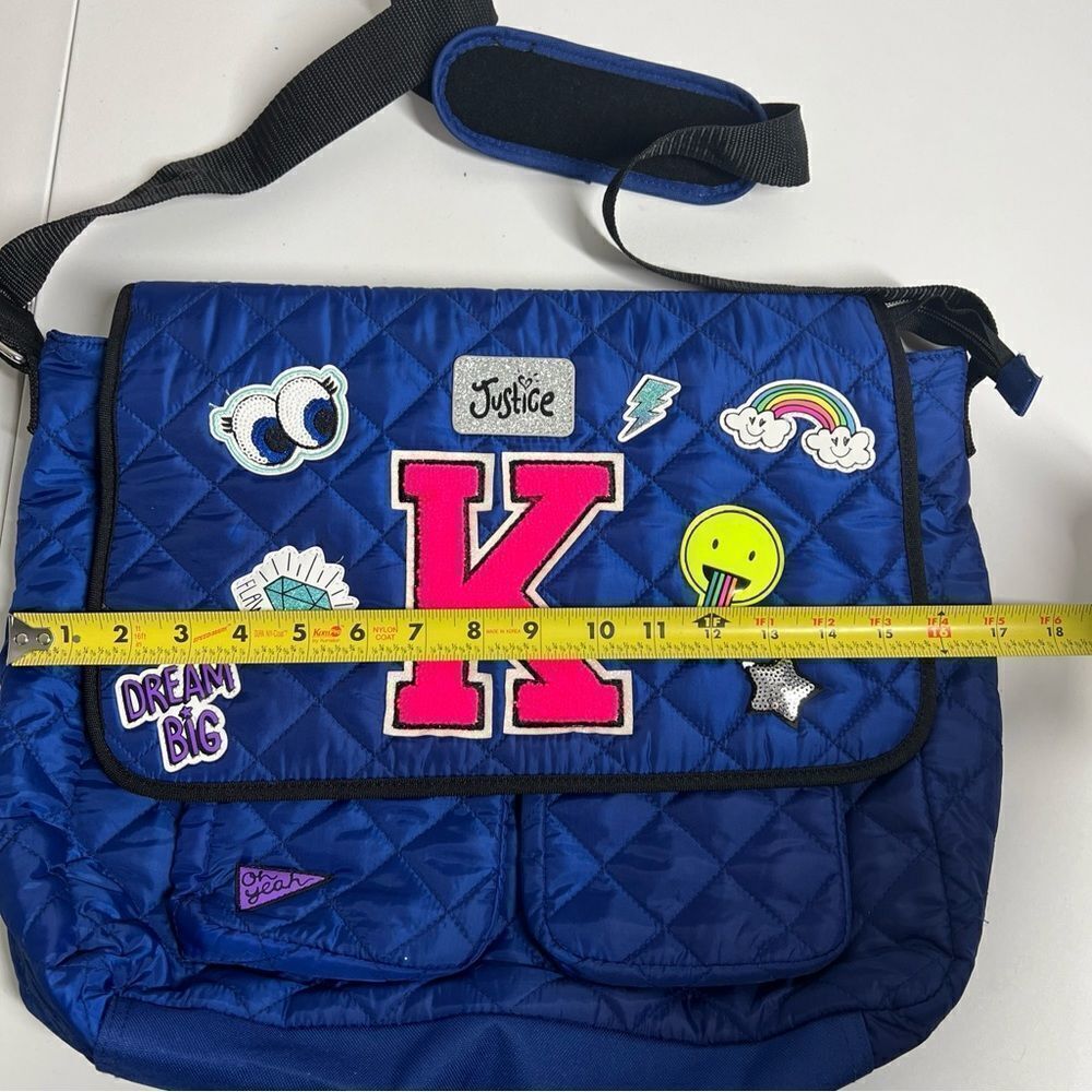 Justice Quilted Patch Messenger Bag Blue Initial Y NWOT Blue - Picture 4 of 7